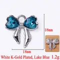 Lake blue heart bow pendant in white gold plated finish for jewelry making - Lake Blue Bow