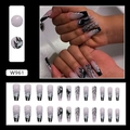 Uñas postizas de bailarina largas con degradado negro y diseños góticos de telarañas - Patrón de Araña Oscura Con Estilo de Pegamento (W961)