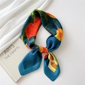 Navy blue silk square scarf featuring vibrant orange ginkgo leaf patterns in satin finish - Colorful Ginkgo Leaves Blue