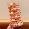 Elastic hair ties set in orange tones with heart and smiley charms in a clear box - 15-Piece Set (With Storage Box) / Orange