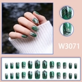 Short square press-on nails with green emerald gradient and gold glitter leaf design - Green Gradient Leaf Pattern with Gold Glitter (W3071)