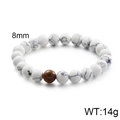 Elastic beaded bracelet with 8mm white stone beads and single brown tiger eye accent - White Turquoise With Red Tiger Eye (KB109636-Z)