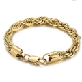 18k gold plated stainless steel twist rope chain bracelet with lobster clasp - 20cm / 8mm / Gold