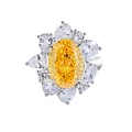 S925 silver ring featuring a yellow oval center stone and clear teardrop zircon accents - Oval Marquise Halo Goose Yellow Style (FDJZ-080)