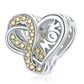 S925 sterling silver heart charm with MOM engraving and yellow zircon stone - 925 Silver / November Birthstone