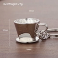 Miniature coffee filter cup keychain in polished steel with detailed dimensions and 27g weight - Coffee Filter Cup (Silver)