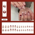 Uñas postizas de almendra con diseño de cerezas, perlas y puntas francesas, set de 24 - Juego de 24 Piezas (Pegamento Incluido) / Estilo Cereza Perla (Z859)
