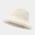Winter Damen Fischerhut aus Wildlederimitat mit dickem Plüschfellrand in Cremeweiß - Einheitsgröße / Beige