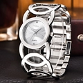 Close-up of Bellas silver quartz watch featuring rhinestone dial and hollow chain band - Silver