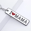 Rectangle metal keychain with silver chain featuring I Love Mama printed text - D1287-I Love Mama / White