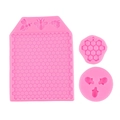 3-piece pink silicone mold set featuring honeycomb textures and honeybee embossments - Three-Piece Set / Pink