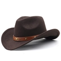 Cappello da cowboy marrone in feltro di lana con cinturino in pelle e borchie dorate unisex - M (56-58 cm) Regolabile / caffè