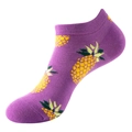 Purple low cut cotton socks featuring all-over yellow and green pineapple fruit prints - One Size (36-44) / C46 Purple Pineapple