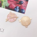 Pink and gold alloy cat planet charms featuring enamel finish and rhinestone accents - Round Cat Branch (22x25mm)