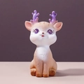 Cute resin deer figurine in beige with purple gradient antlers for car dashboard decor - Sitting Open Eyes Deer (008)