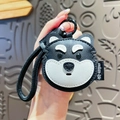 Simpatico portachiavi a cucciolo in pelle bianca e nera con cinturino in tessuto - Husky / Nero e Bianco