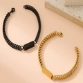 Polished 18K gold and matte black Cuban link bracelets with rectangular ID plates - 17cm / Gold + Black