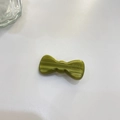 Detailed top view of a green jelly bow hair clip with engraved handmade lettering - Green Striped - Thickened Bowknot