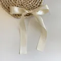 Creamy beige satin bow hair clip with long ribbons in elegant balletcore style - Duckbill Hair Clips / Short/PC / Champagne White