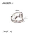 Silver-tone hammered open heart ring with irregular cutout design and measurements - Open Heart Hollow Style (JDR202335-8-S)