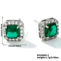 Elegant emerald cut green square stud earrings with halo cubic zirconia setting - Emerald Green Small Square Style (E01049G-2)