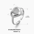 Anillo de corazón ajustable de acero inoxidable plateado con borde perlado - Estilo Corazón / Color Acero