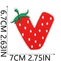 Size measurement of letter V strawberry embroidery patch showing 7cm width and 6.7cm height - Strawberry Letter V
