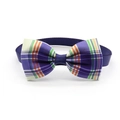 Adjustable pet bow tie with purple and green plaid pattern for small dogs and cats - 9-Purple Plaid Bow Tie