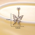Silver butterfly belly ring with micro-pave zircons and 1.5cm dangling details - Butterfly Style (6#) / Silver