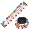 Bohemian multilayer beaded apple watch band with red and pearl beads for women - Size L Fits 38/40/41mm / Red White Floral Mix