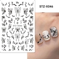 Halloween nail stickers with black butterfly and leaf designs model STZ-X046 set - STZ-X046 Line Butterfly Leaves