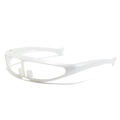 Futuristic white wrap-around sports sunglasses frame with unique fish-tail temple design - White Frame White Lens