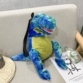 Cute tie-dye blue and green plush dinosaur backpack with yellow corduroy belly and black straps - Blue Rex