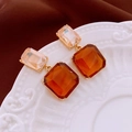 Elegant champagne and amber geometric crystal drop earrings with golden plating - Double Layer Geometric Crystal Dangle