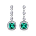 Orecchini a goccia in argento S925 con smeraldo e alone di diamanti su sfondo bianco - Quadrato 5*5MM