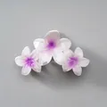 Frangipani claw clip with three white and purple gradient flowers for hair styling - Light Purple Triple Plumeria [11cm]