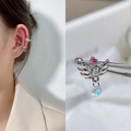 Silver wing stud earring with pink crystals and iridescent bead for cartilage piercing - EGD21 Wing Aurora Pendant