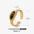 Anello regolabile malocchio in acciaio inossidabile dorato con fascia a catena - Anello Malocchio Dorato - Nero