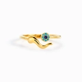 S925 sterling silver evil eye open ring in gold finish with blue cubic zirconia stones - US Size 7 (Adjustable) / Gold