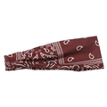 Close-up of deep red paisley sports headband with high-elastic breathable fabric - Burgundy