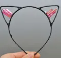 Handmade black cat ear headband with pink and orange gradient crystal decoration - No.28 Pastel Rainbow