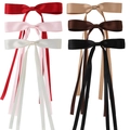 Set of six colorful silk satin ribbon bow hair clips in red, pink, white, and black - Style A Set of 6