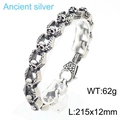 Pulsera de calavera punk retro para hombre en plata antigua con cierre de langosta - Plata Antigua (KB170054-KJX)
