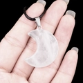 Translucent white moon pendant made of natural stone with a black cord necklace - 30mm Rose Quartz