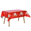 Red Christmas plastic tablecloth with gold Merry Christmas print and white trees - Red with White Christmas Tree Christmas Tablecloth