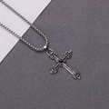 Vintage silver hip hop cross necklace with black gemstone inlay on a box chain - Xl0424* Chain Length 60cm