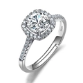 Adjustable S925 sterling silver halo ring with a round brilliant cut moissanite stone - Adjustable Open / Classic Square 1ct