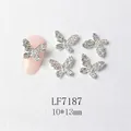 Macro view of 3D silver butterfly nail charms with rhinestones and size dimensions - Silver Aurora 3D Butterfly (7187)