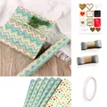 6-sheet gift wrapping paper set with blue waves and dots patterns plus silver ribbons - Wave and Polka Dot Accessory Set (C) / Thick Coated Paper