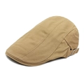 Khaki cotton flat cap for men featuring adjustable side metal buckles and fine stitching - M (56-58cm) / Khaki